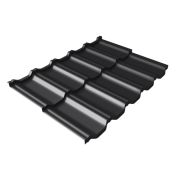 Металлочерепица модульная квинта Uno Grand Line c 3D резом 0,5 GreenCoat Pural BT, matt RR 33 черный (RAL 9005 черный)