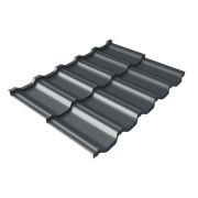 Металлочерепица модульная квинта Uno Grand Line c 3D резом 0,5 PurPro Matt RAL 7024 мокрый асфальт