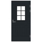 Дверь входная JW Function F2000 W71 М9х21 с дверной коробкой, темно-серая, правая, с декоративным стеклом